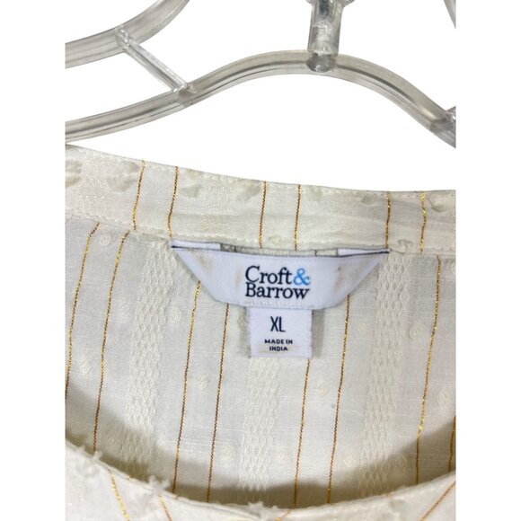 Croft & Barrow Womens XL White Gold Striped Textured Button-Front Blouse - Picture 14 of 16